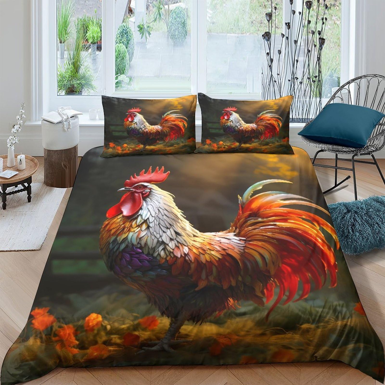 Ctjqhvkz Style-2 3D Printed Rooster Fitted Sheet Microfiber Soft Farm Animal Mattress Cover For Bedroom Guest Room Decor Protection Single（135X200cm）