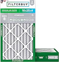 Filterbuy 16x25x4 MERV 8 Air Filters (2-Pack) - Electrostatic Pleated Furnace HVAC Filters, Dust & Allergy Defense, Made in USA (15.5x24.5x3.63 Actual)