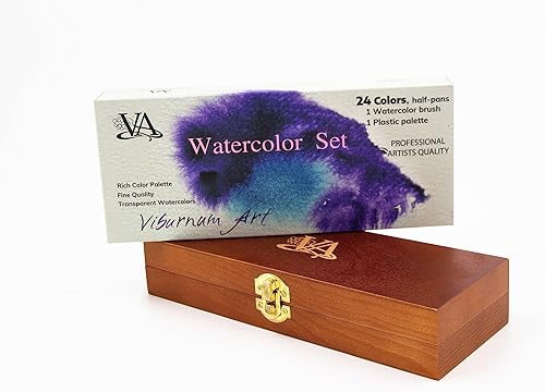 Miniatura 6 de Juego de pintura de acuarela profesional, 24 medias bandejas altamente pigmentadas, pinturas de acuarela transparentes con pincel de acuarela