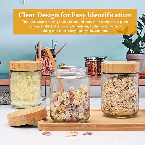 Miniatura 5 de Encheng Tarros de vidrio de 16 onzas con tapas, recipientes de avena durante la noche con tapas de bambú, recipientes de almacenamiento de alimentos