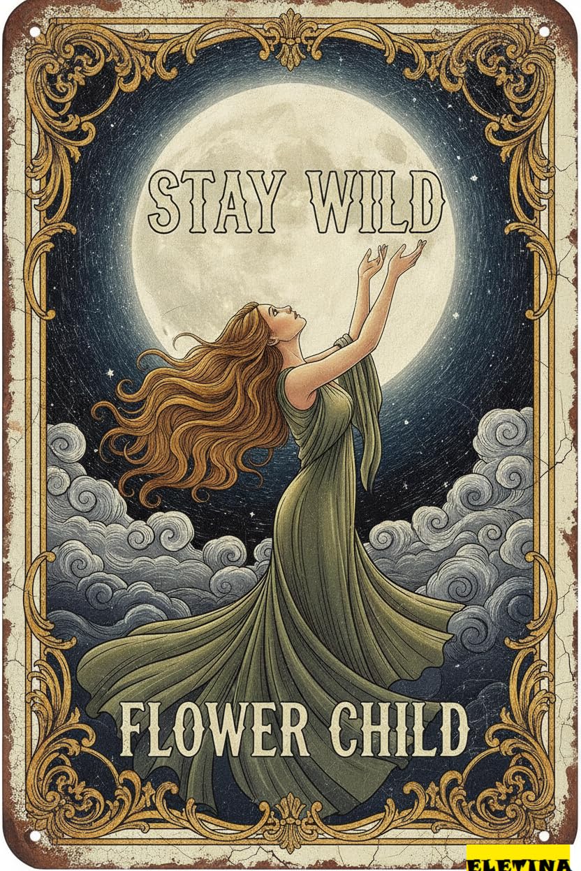Personalized Sign for Man Cave Bar Tin Hippie Stay Wild Flower Child Outdoor,indoor,office,business,bathroom,bar S Decor 8x12in Private Property Decorative