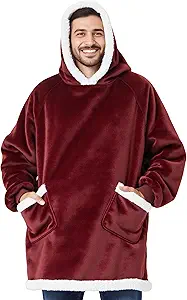 Bedsure Blanket Hoodie, Wearable Blanket for Adults & Kids as Gifts for Women Men, Birthday Gifts for Women Mom Girl Sherpa Oversized Hoodie, Burgundy, Oversize