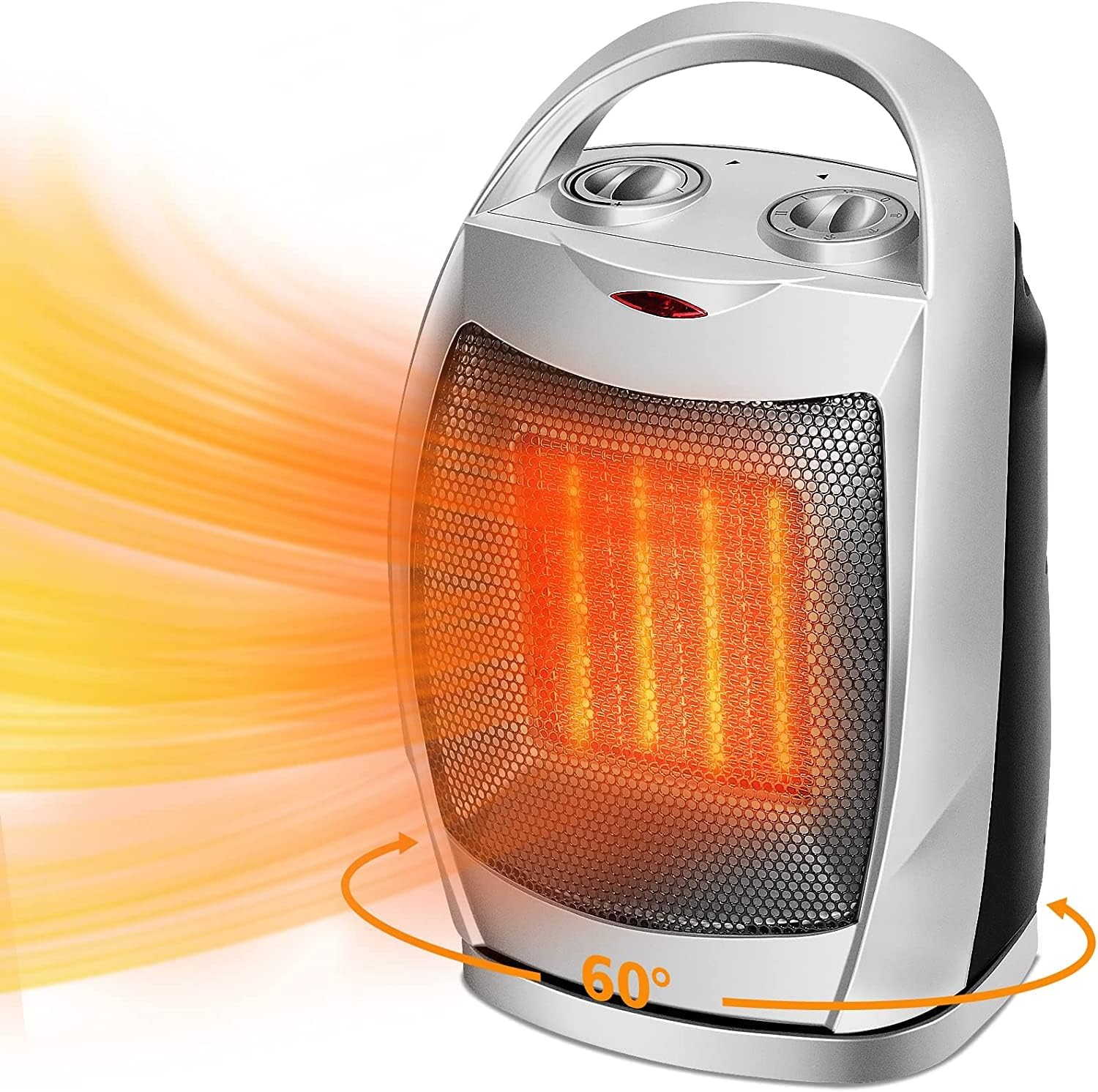 Calefactor Cerámico - Calefactor Comfort Compact 2000W, 60°Oscilación, 2 Velocidades, 3 Modos de Funcionamiento, Termostato, Ventilador Aire Frío, Protección contra Sobrecalentamiento y Vuelco