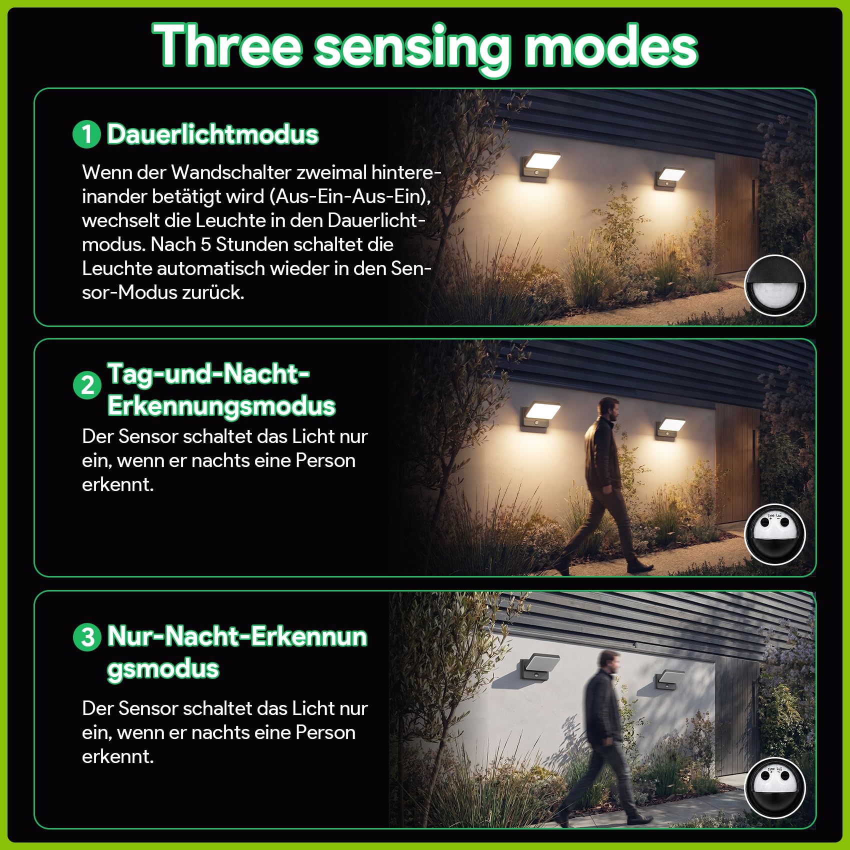 Klighten Luz exterior con sensor movimiento 30W IP65 3000K blanco cálido para patio/jardín/gris antracita