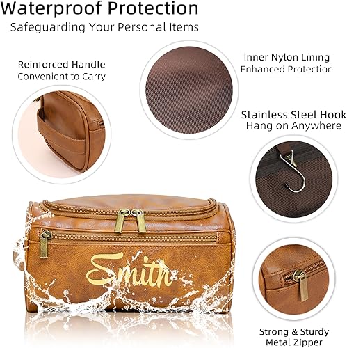 Miniatura 4 de Neceser Personalizado para Hombres, Bolsa de Aseo con Nombre e Iniciales Grabados, Kit de Afeitado de Viaje Dopp con Monograma Personalizado para