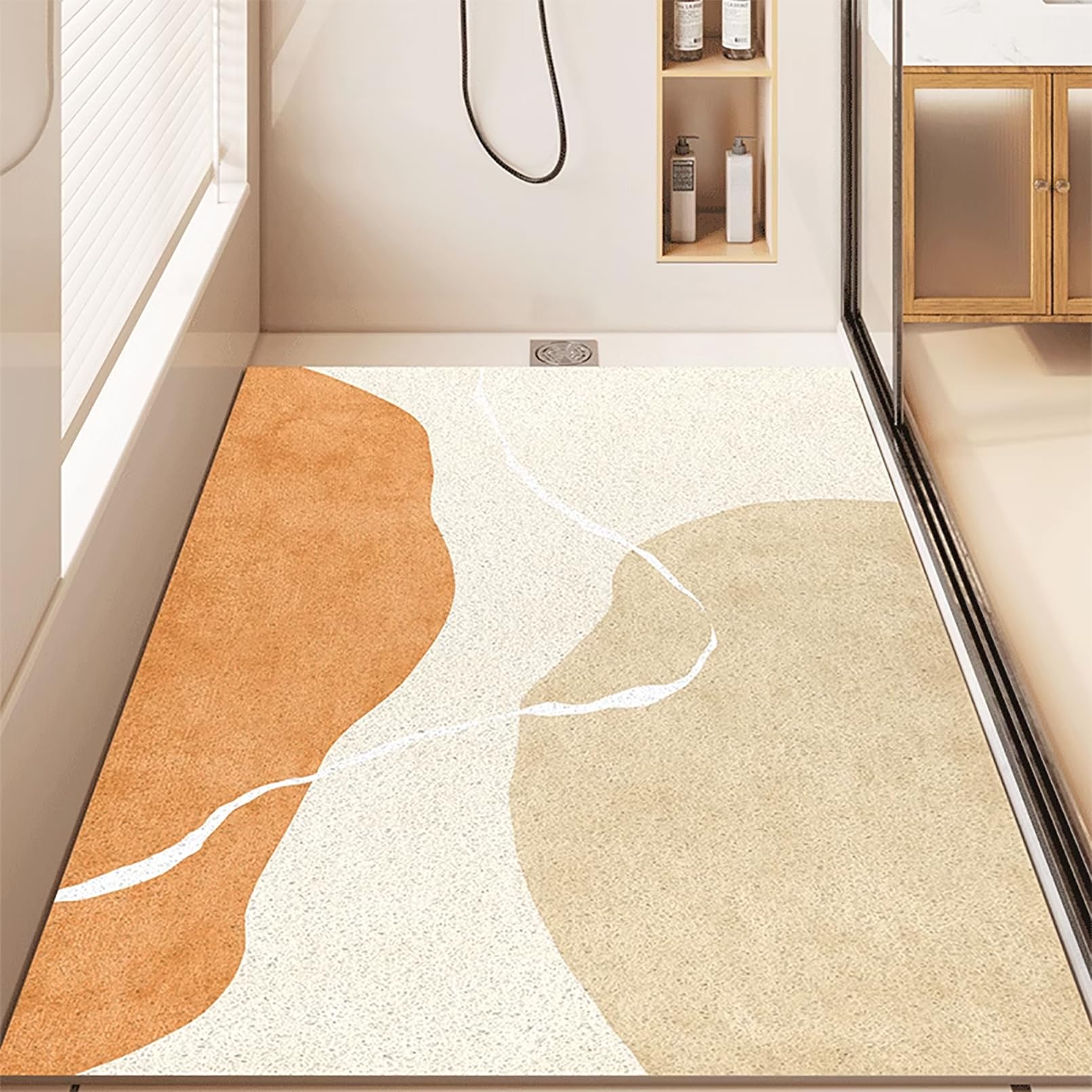 Alfombra Antideslizante Ducha 90x90 cm Patrón de Rayas Alfombrilla Ducha Antideslizante PVC Suave y cómodo，Alta Permeabilidad al Agua