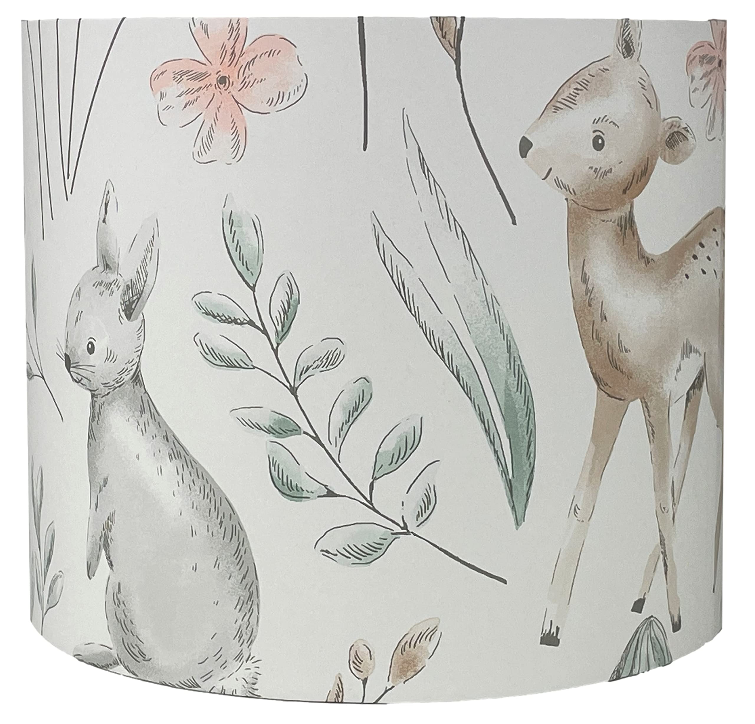 Lampshade Kings Neutral Woodland Animals Lampshade Ceiling Light Shade Kids Rabbit Deer Forest Themed Bedroom Nursery Accessories