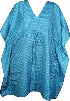 Women Boho Kaftan, Sky, Blue Floral Caftan, Housedress, Summer Short Caftan