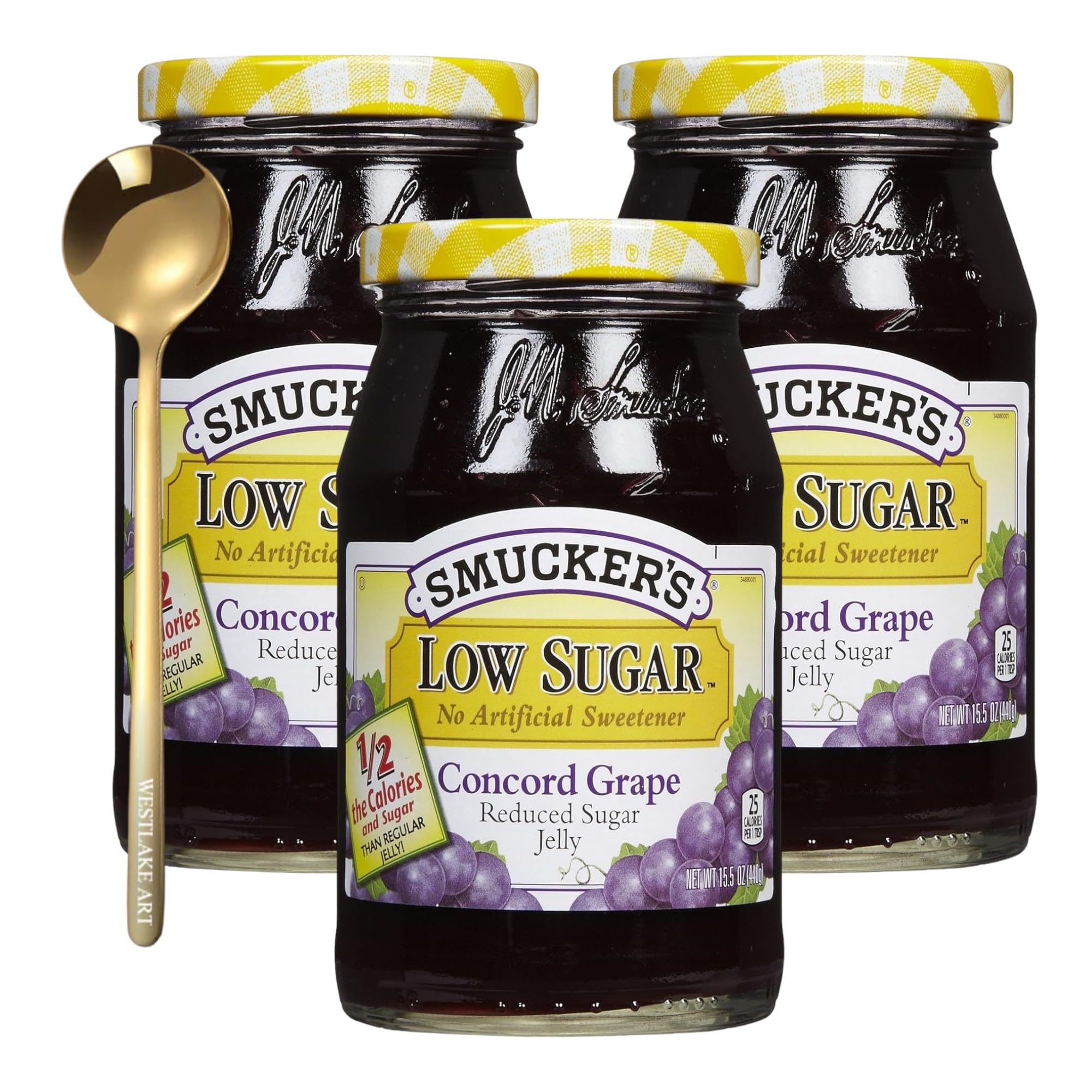 Low Sugar Concord Grape Jelly, 15.5 Oz - Real Flavor, Ideal For Toast & Snacks, Bundle With Golden Ss Spoon, Health-Conscious Choice,Low Sugar Grape Jelly (Pack Of 3)