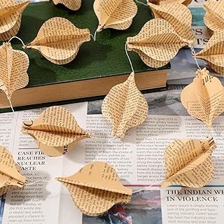 Colarr 4 Pack 3D Christmas Ball Garland Recycled Books Vintage Pages Garland Farmhouse Kraft Newspaper Party Holiday Christmas Strand String Banner for Xmas Library Club Wedding Holiday Decorate