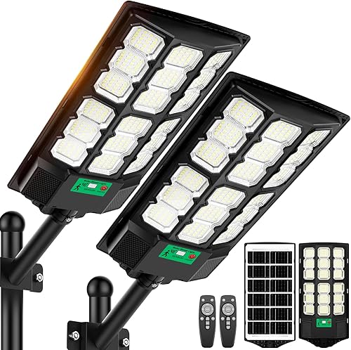 17" Solar Street Lights Outdoor Waterproof, 36000LM 6500K Dusk to Dawn Solar Flood Light, Motion Sensor Solar-Powered Light with Remote Control,
