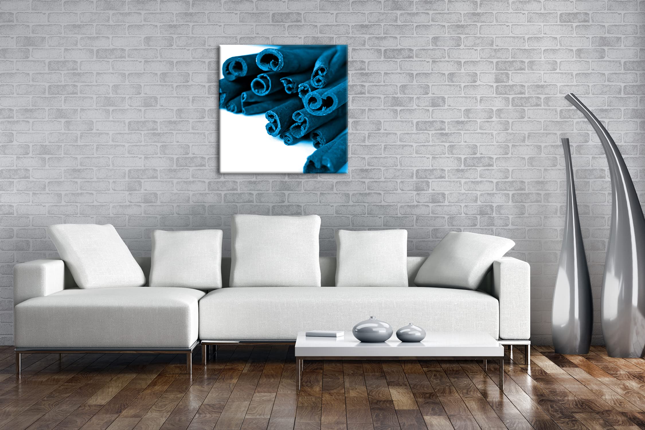 deyoli würzige Zimtstangen Format: 60x60 cm als Leinwandbild Effekt: Monocrome Blau, Motiv fertig gerahmt auf Echtholzrahmen, Hochwertiger Digitaldruck mit Rahmen