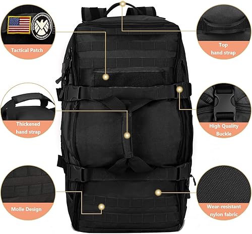 Miniatura 5 de ArcEnCiel Mochila táctica de lona para exteriores de 60 L bolsa de senderismo militar impermeable bolsa de lluvia incluida