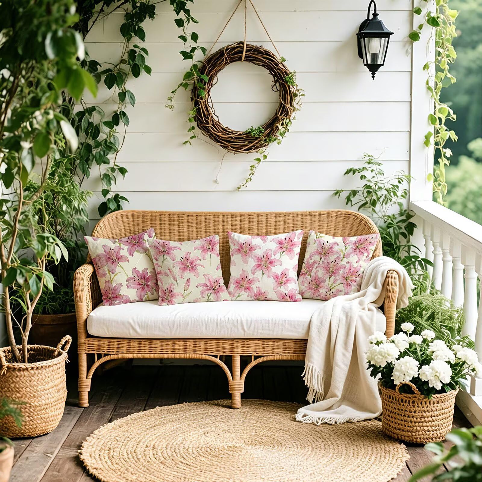 Rosa Federe Cuscini Divano 65x65cm, Cuscini da Esterno Set de 4, Cod-112 | Velour Copricuscini Decorativi Letto Arredo, per Letto, Soggiorno, Giardino, Esterno, Casa Decorazione Set di 4 Fiore