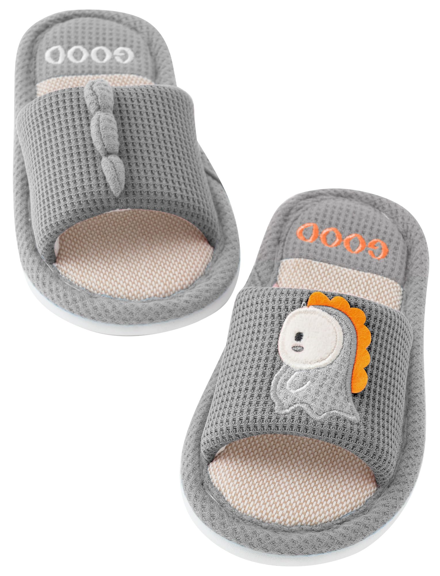 – Unisex Kids Home Slippers Boys Girls Open Toe Slippers Linen Cartoon Dinosaur Indoor Shoes EU 24-33