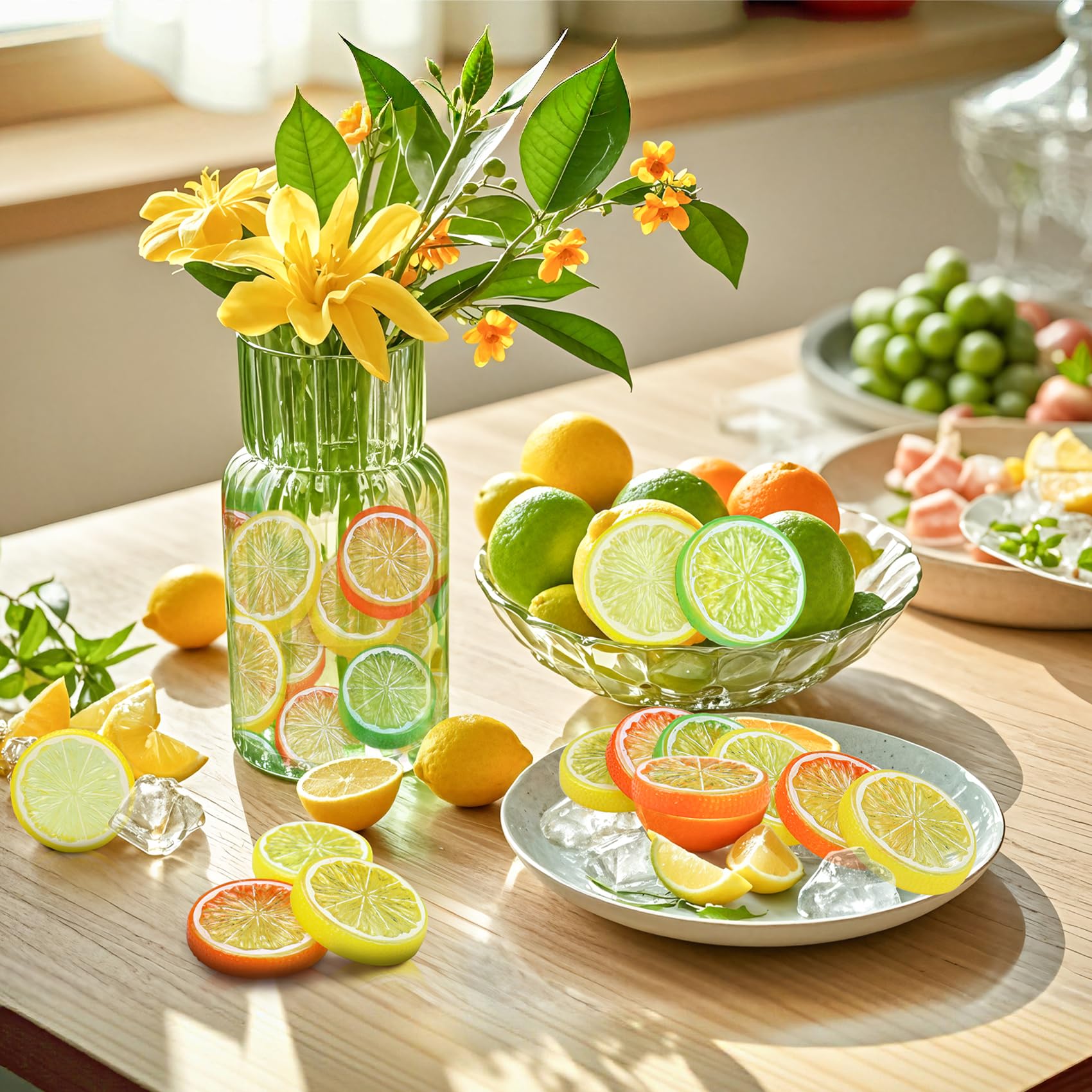 La Rebanada Falsa del Limón 30pcs Adorna la Decoración Artificial de la Casa Faux Rojo Verde Amarillo
