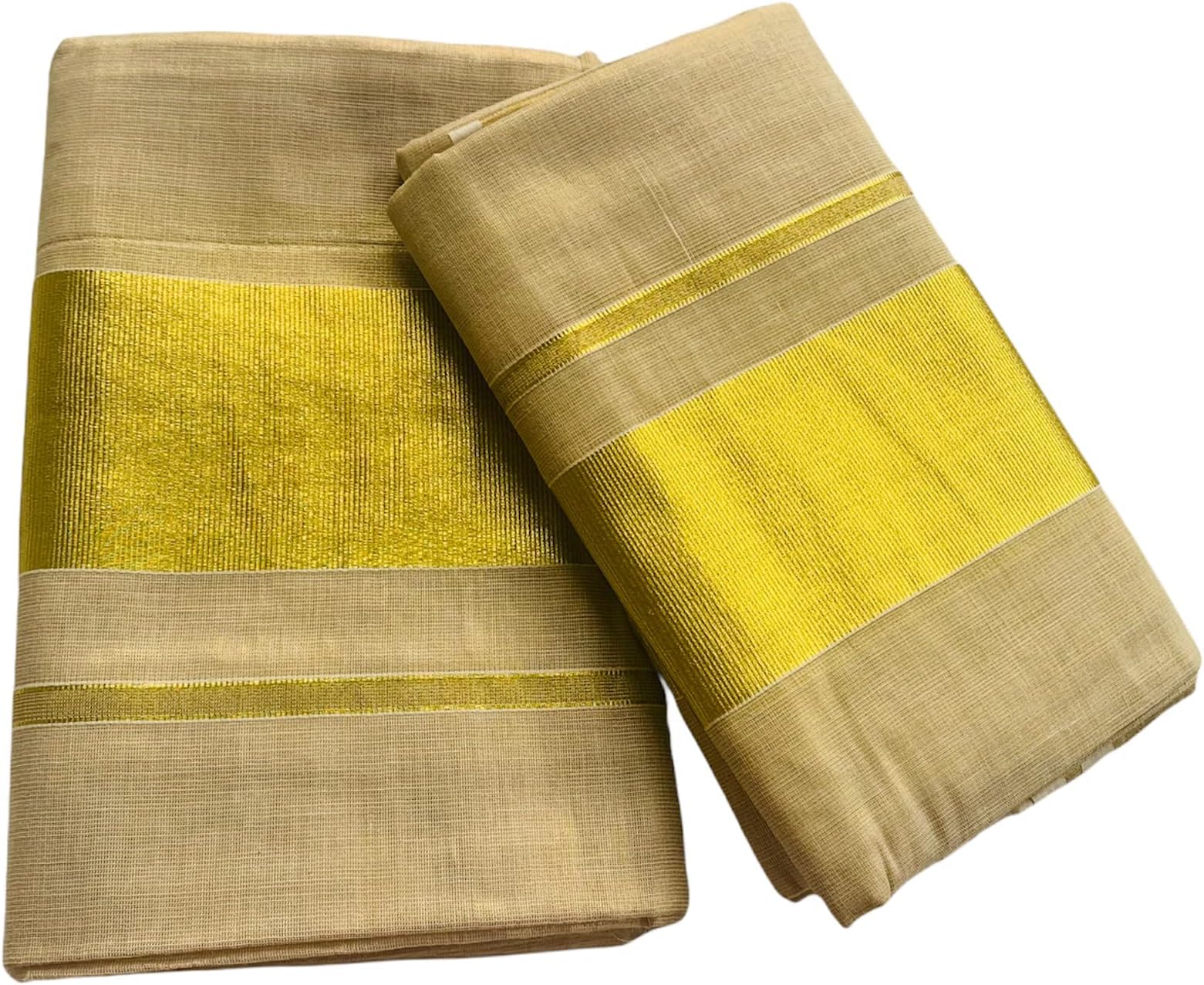 Women's Kuthampully Kerala Kasavu Set Mundu | Kerala Tissue set mundu - Golden KTM-654