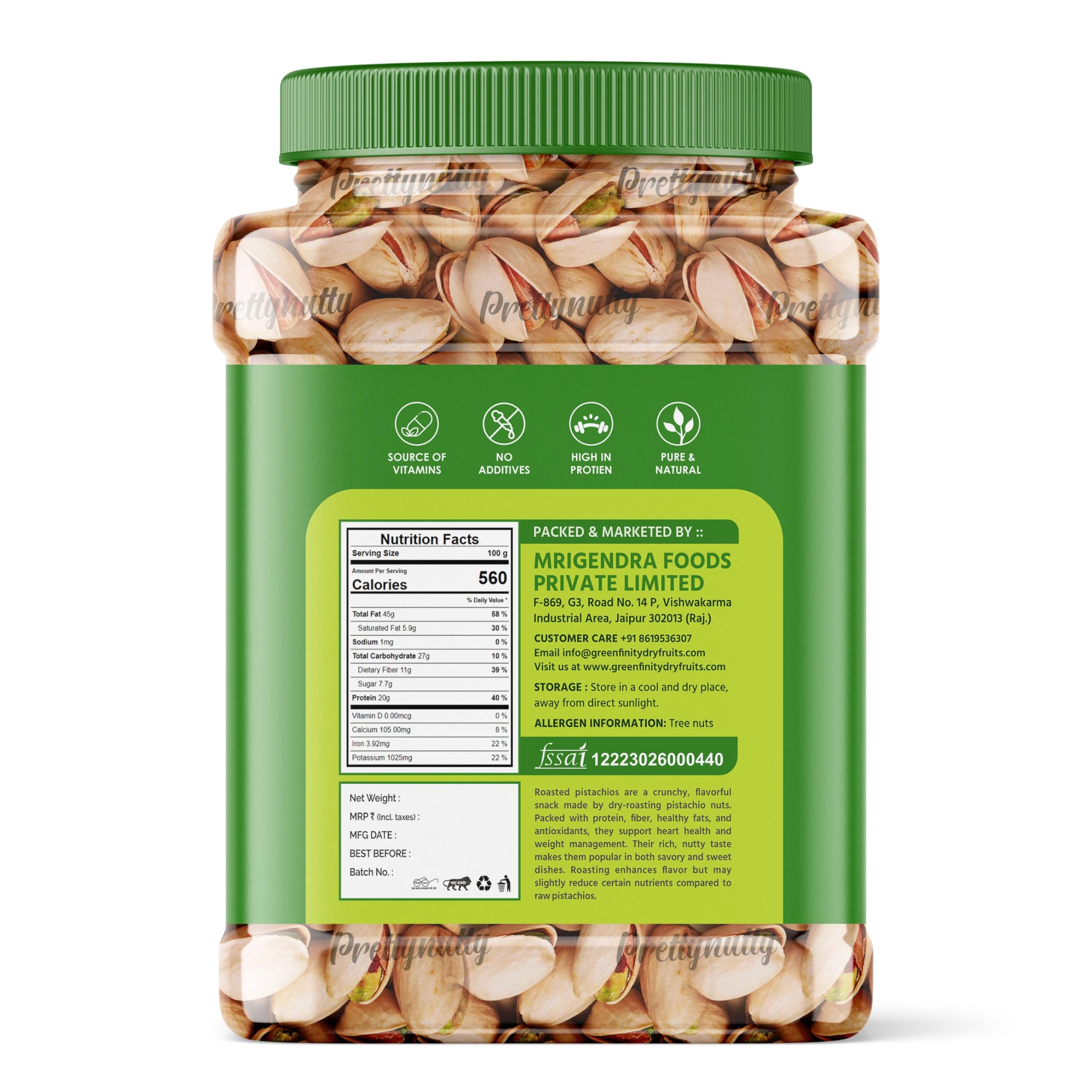 PrettyNutty Roasted Pistachios 1kg | Premium Salted Crunchy Dry Fruits | High Protein, Fiber & Vitamin Snack | Energy Booster (500g [Pack of 2]) - Image 2 thumbnail