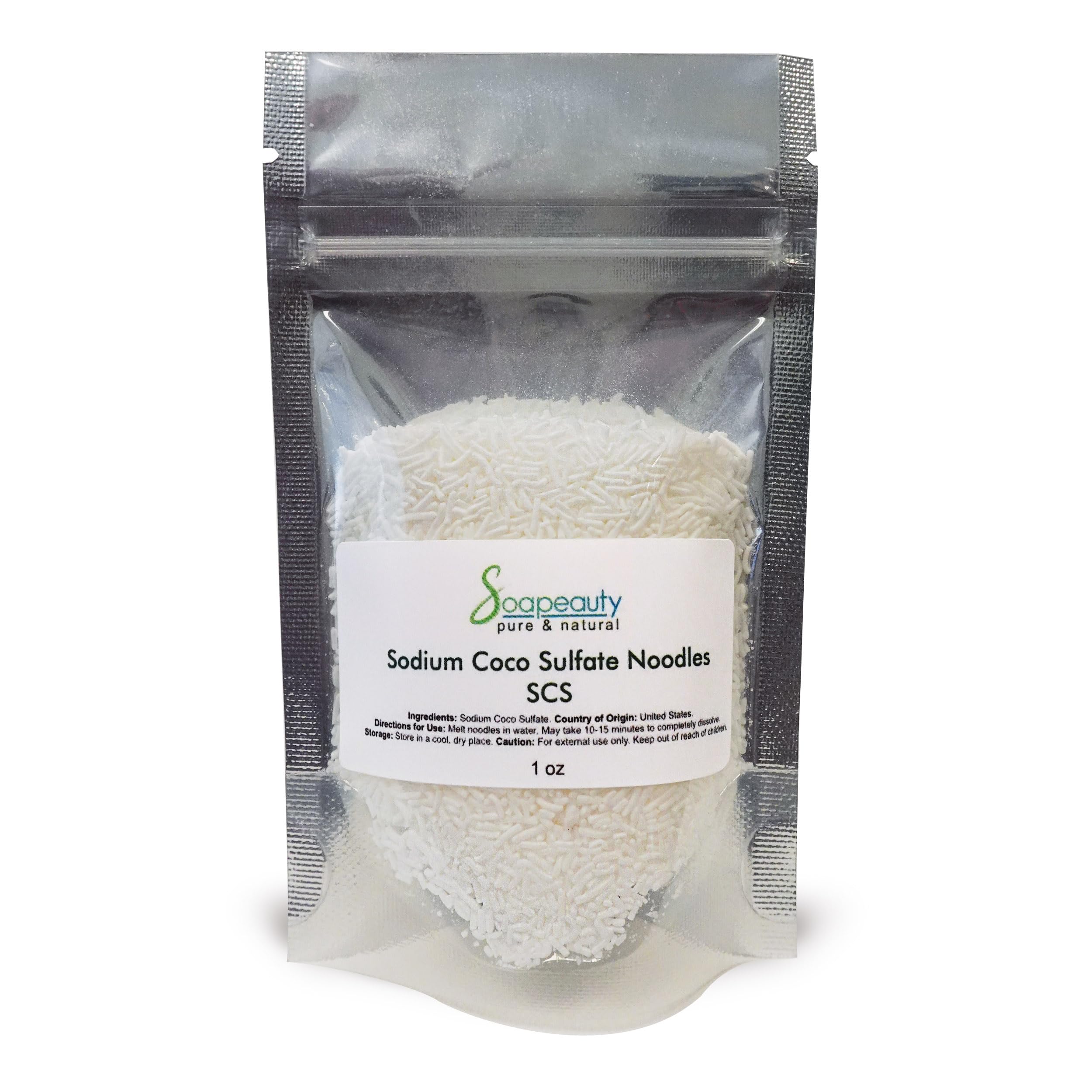 Soapeauty Sodium Coco Sulfate (SCS) Noodles | Coconut Oil Surfactant for Shampoo Bars, Soap Making, Body Wash, Cleansers &amp; DIY Skin Care | 1 oz
