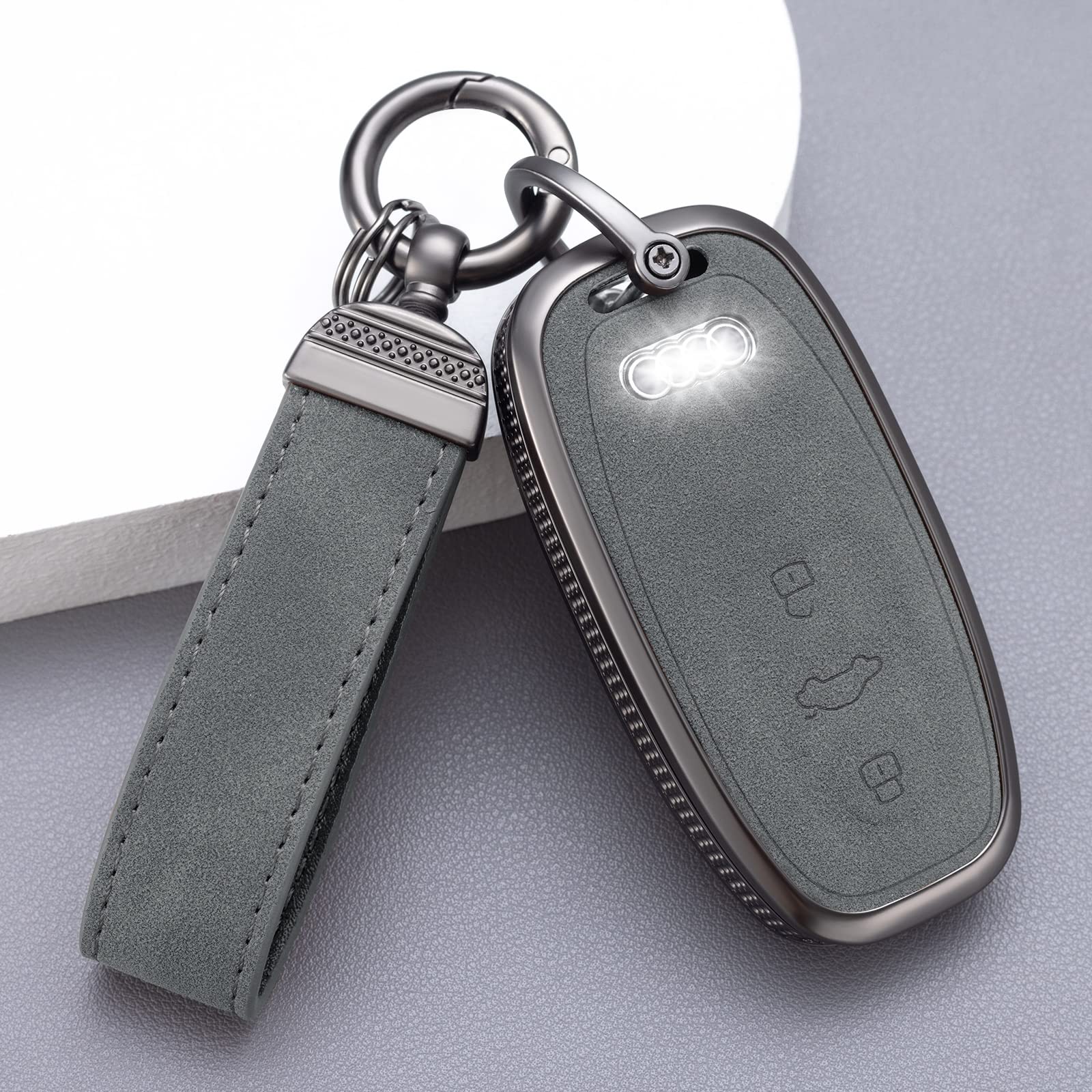 YO&YOYE Compatible with Audi Key Fob Cover with Keychain Leather Key Case Protector Fit for R8 Q5 Q7 S3 S4 S5 S6 S7 S8 SQ5 RS5 RS7 A4 A5 A6 A7 A8