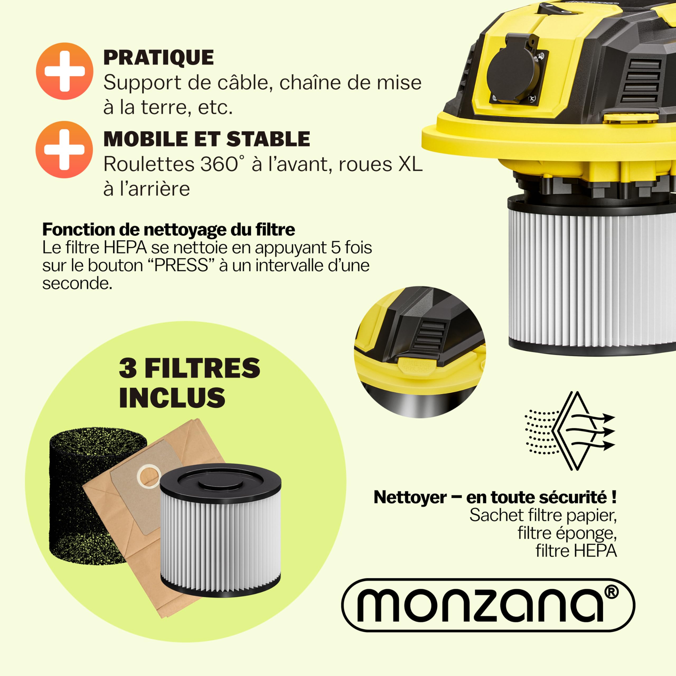 Monzana® Aspirateur Eau et poussière 30L avec Fonction soufflerie Aspirateur Multifonction 2200W