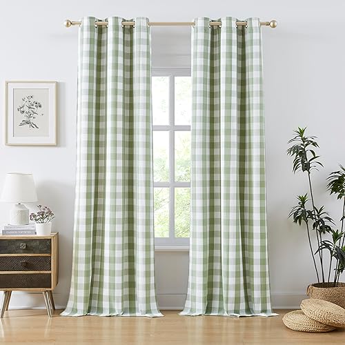 Miniatura 37 de Amzdecor - Cortinas de ventana Buffalo Check Plaid de oscurecimiento total de 84 pulgadas de largo para dormitorio, reducción de ruido, con ojales