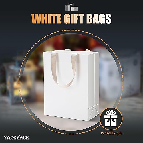 Miniatura 2 de Bolsas de regalo de papel blanco, 20 bolsas de regalo de papel kraft blanco de 8 x 4.25 x 10.5 pulgadas con asas, bolsas de regalo medianas con asas