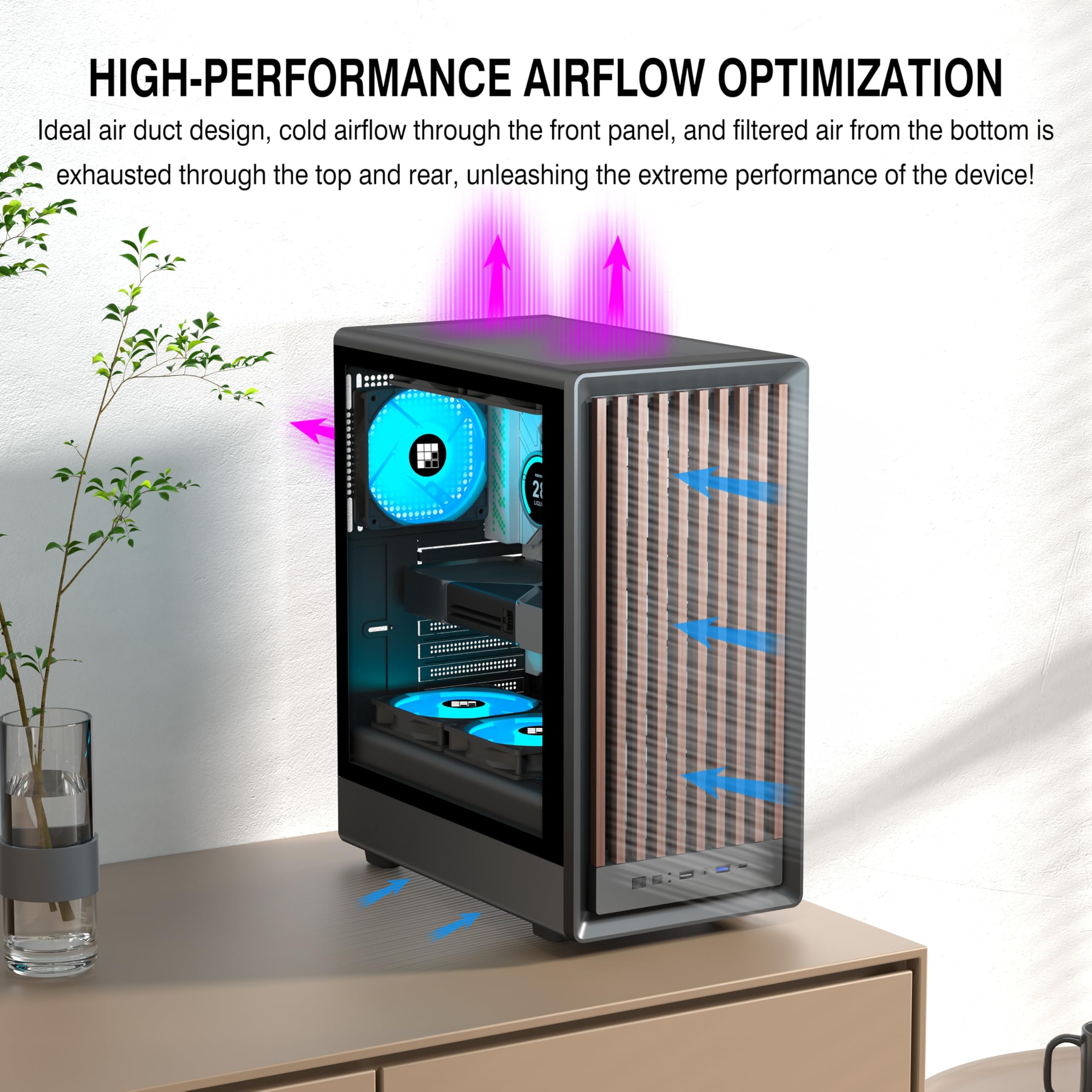 FOIFKIN M1 Boîtier PC ATX avec 4 Ventilateurs PWM ARGB-Façade en Bois de Noyer,Boîtier PC Mid-Tower,Haut débit d'air,Support RAD 240 mm,boîtier ATX Noir,boîtier pc Gamer,Type-C(Noir, M1)