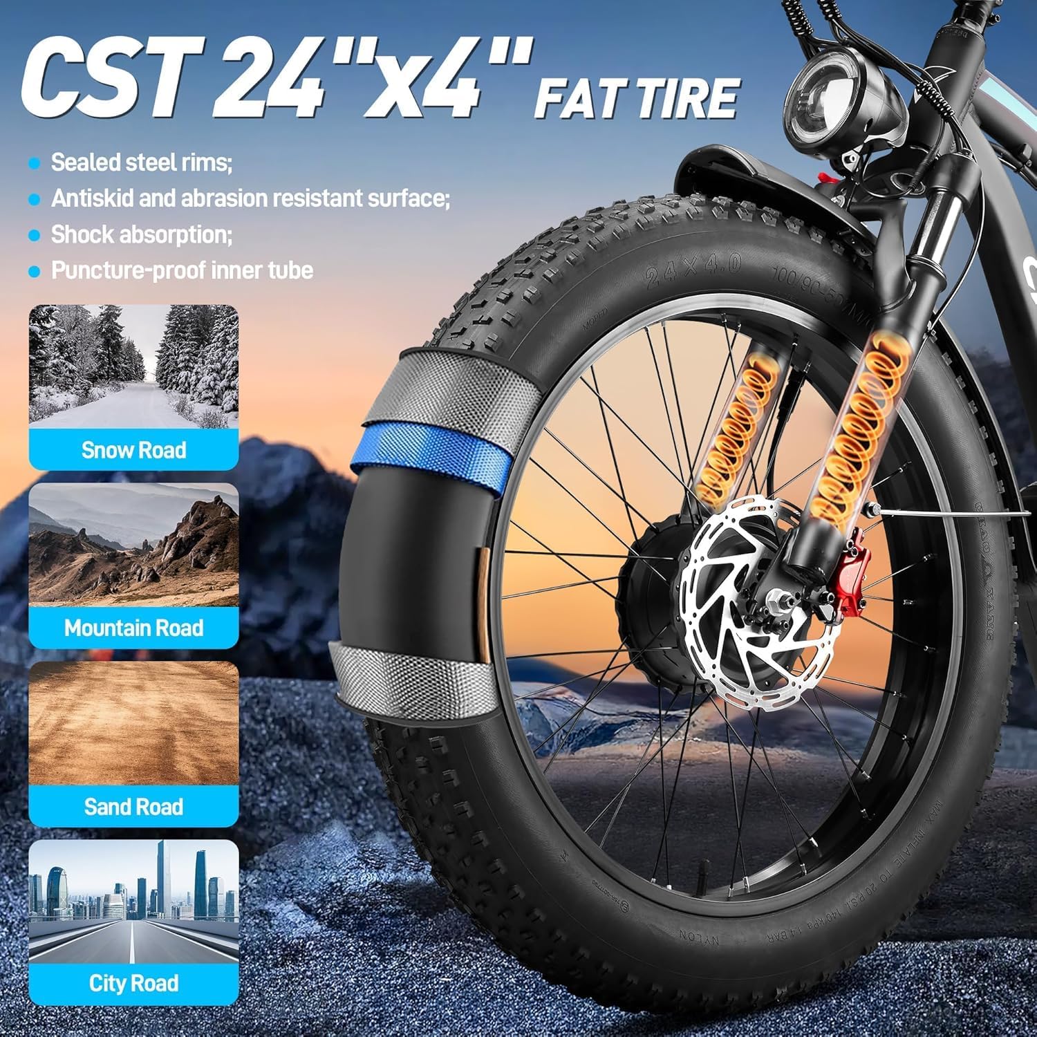 Peak 8000W 58V Max Output Dual Motor Ebike 40-47MPH Electric Bike for Adults 36AH Battery 105 Miles Range 24 Inch Fat Tire Electric Bicycles for Snow Off-Road Commuter Mountain E-Bike
