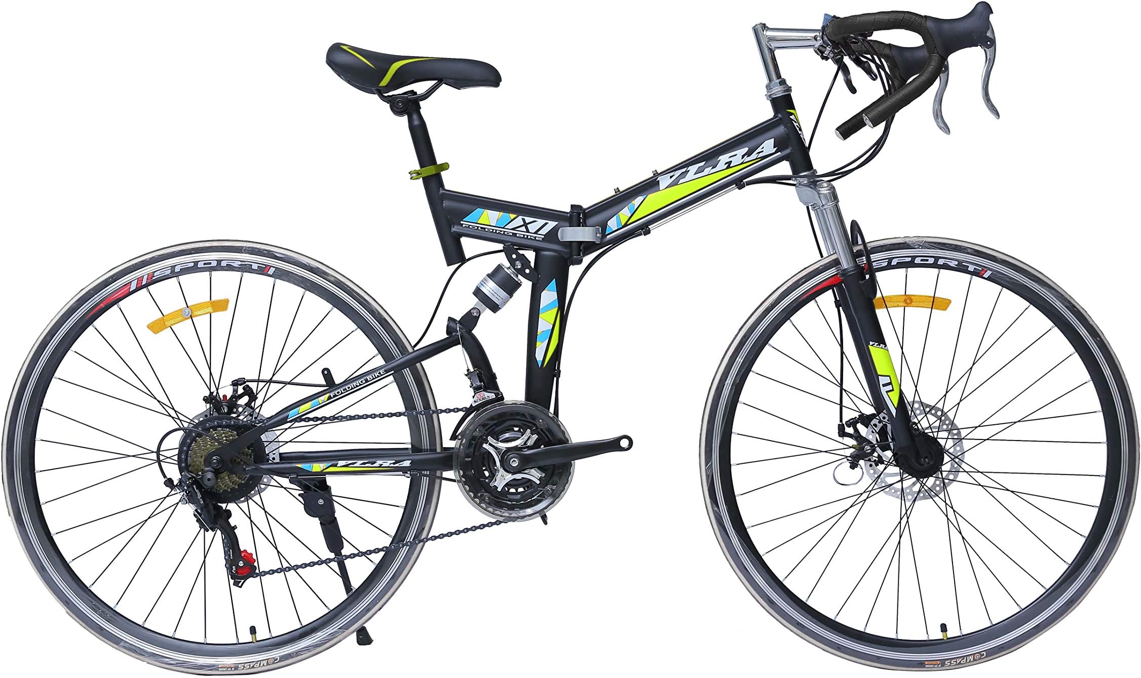 VLRA BIKE 27 inch racing bike road bike large folding bike (black/yellow, Color mixing)