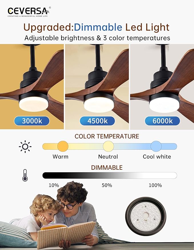 Ventilador de Techo 42 Pulgadas con Luz y Control Remoto, 12 miniatura 5