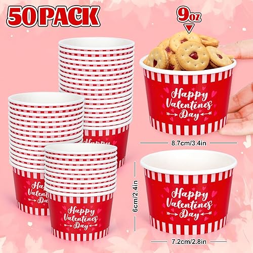 Miniatura 2 de JarThenaAMCS 50 tazas de papel desechables con corazón para el Día de San Valentín, color rosa y rojo, para helado, postre, sopa, cupcakes, cuencos