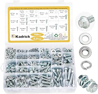 Kadrick 700-Pc Grade 8.8 Metric Flange Bolt Assortment Kit - M6 M8 M10 Heavy Duty Bolts Nuts Washers, Eco Zinc Plated (12-45mm)