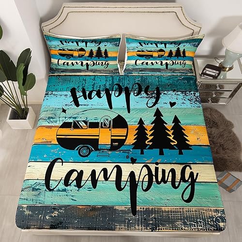 Vista 65 de Juego de sábanas para cámper tamaño matrimonial para niños y niñas, sábanas de madera para adolescentes de Happy Camping Farm, accesorios de Multi 04