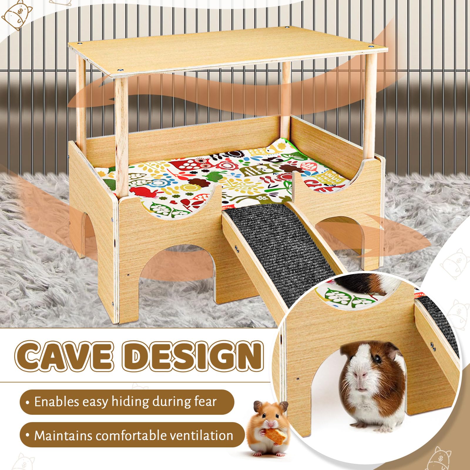Maison pour cochon d'Inde, cachette pour hamster, lapin, jouets pour cochons d'Inde, accessoires pour cochons d'Inde, maisons et habitats pour petits animaux (bois)
