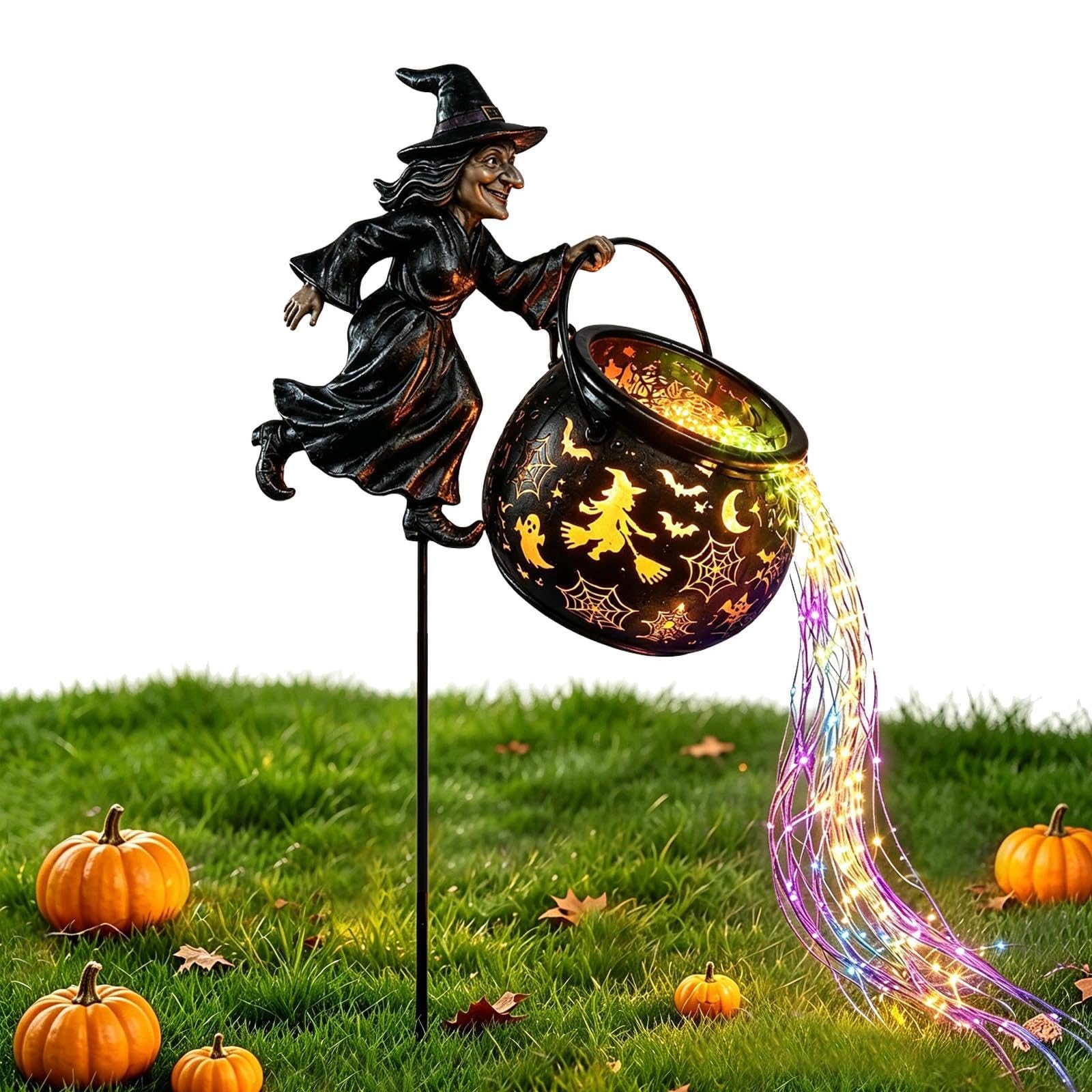 KQUBIVZ Halloween Witch Cauldron Led Garden Stake Light,Led Hollow Flowing Light (A)