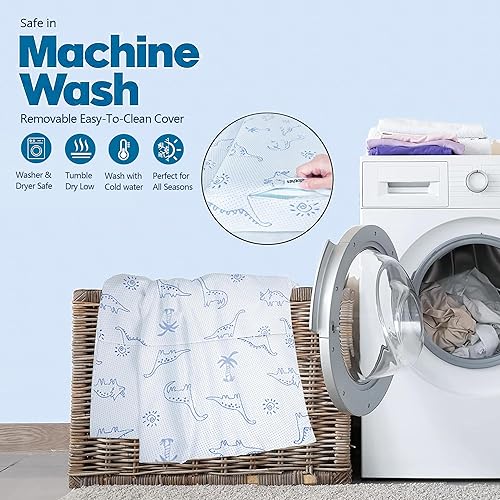 Miniatura 7 de Mochen Pack and Play - Cubrecolchón de espuma viscoelástica transpirable de 38 x 26 pulgadas, con funda extraíble de dinosaurios, colchón grueso