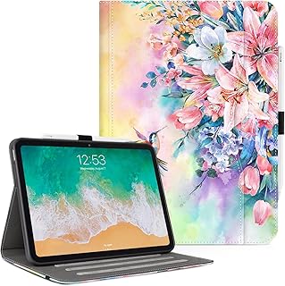 ipad 10th Generation Case, Vimorco iPad 10.9 inch Case 2022, Premium Leather Protective Adjustable Cover, Auto Sleep/Wake, Card Pocket with Pencil Holder for iPad 10th Gen, Hummingbirds & Flowers