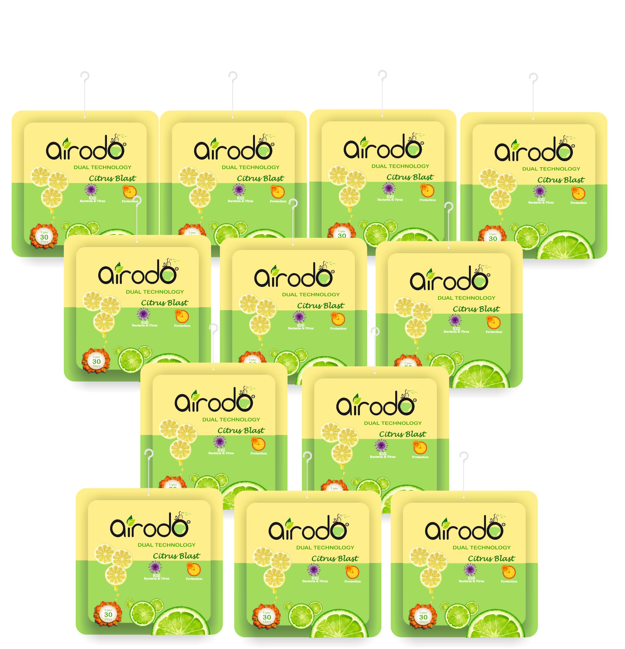 AirodoAir Room Freshener Power Pocket Gel, Fragrance Booster, Lasts Upto 30 Days, Skin Friendly, Home Fragrance Fresh Scents for Bathroom, Toilet, Living Room, Office (Citrus Blast, Pack of 12)