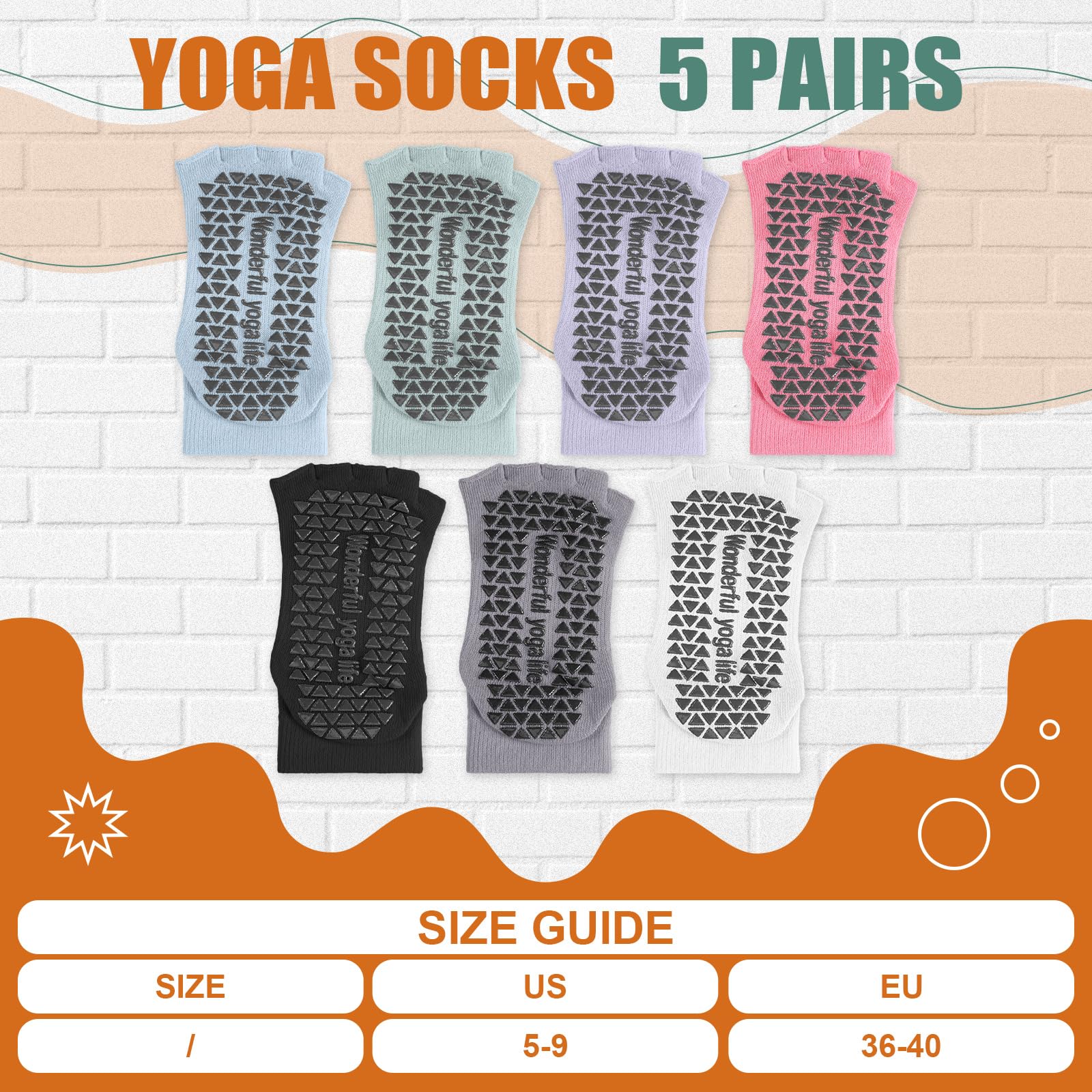 Jeyiour 7 Pairs Toeless Yoga Socks with Grips Non Slip Pilates Yoga Open Toe Pedicure Split Toe Socks for Women