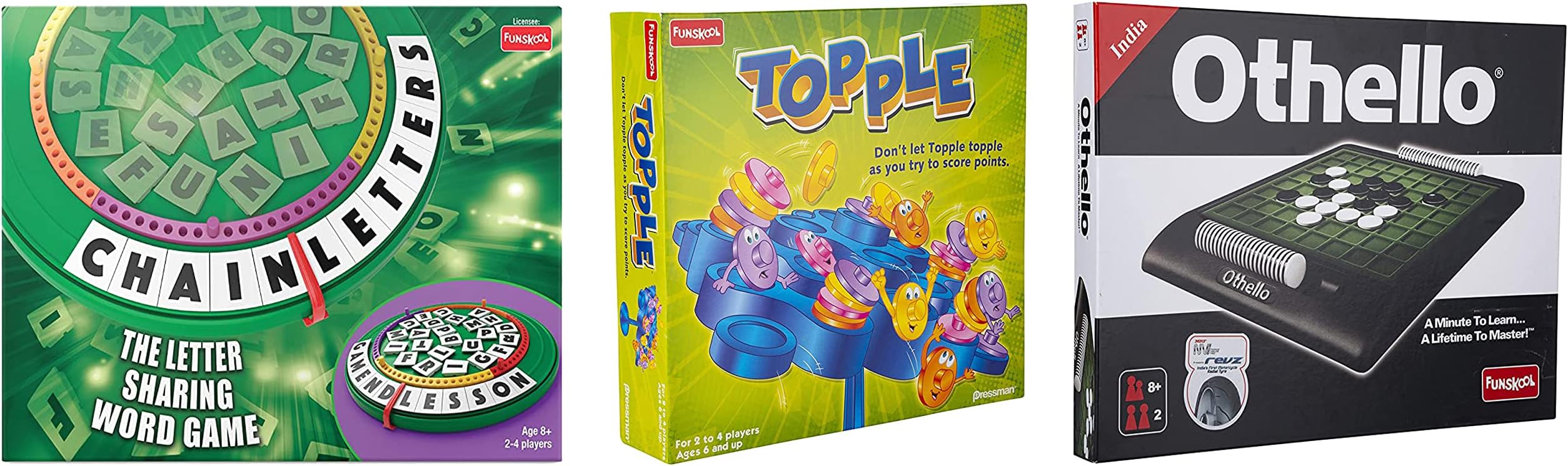 Funskool Games Othello and Topple Strategy Games - Portable Classic Travel and Balancing Skill Game - Chain Letters for Adults