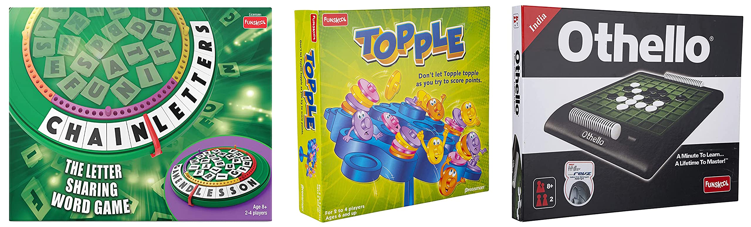 Funskool Games Othello and Topple Strategy Games - Portable Classic Travel and Balancing Skill Game - Chain Letters for Adults