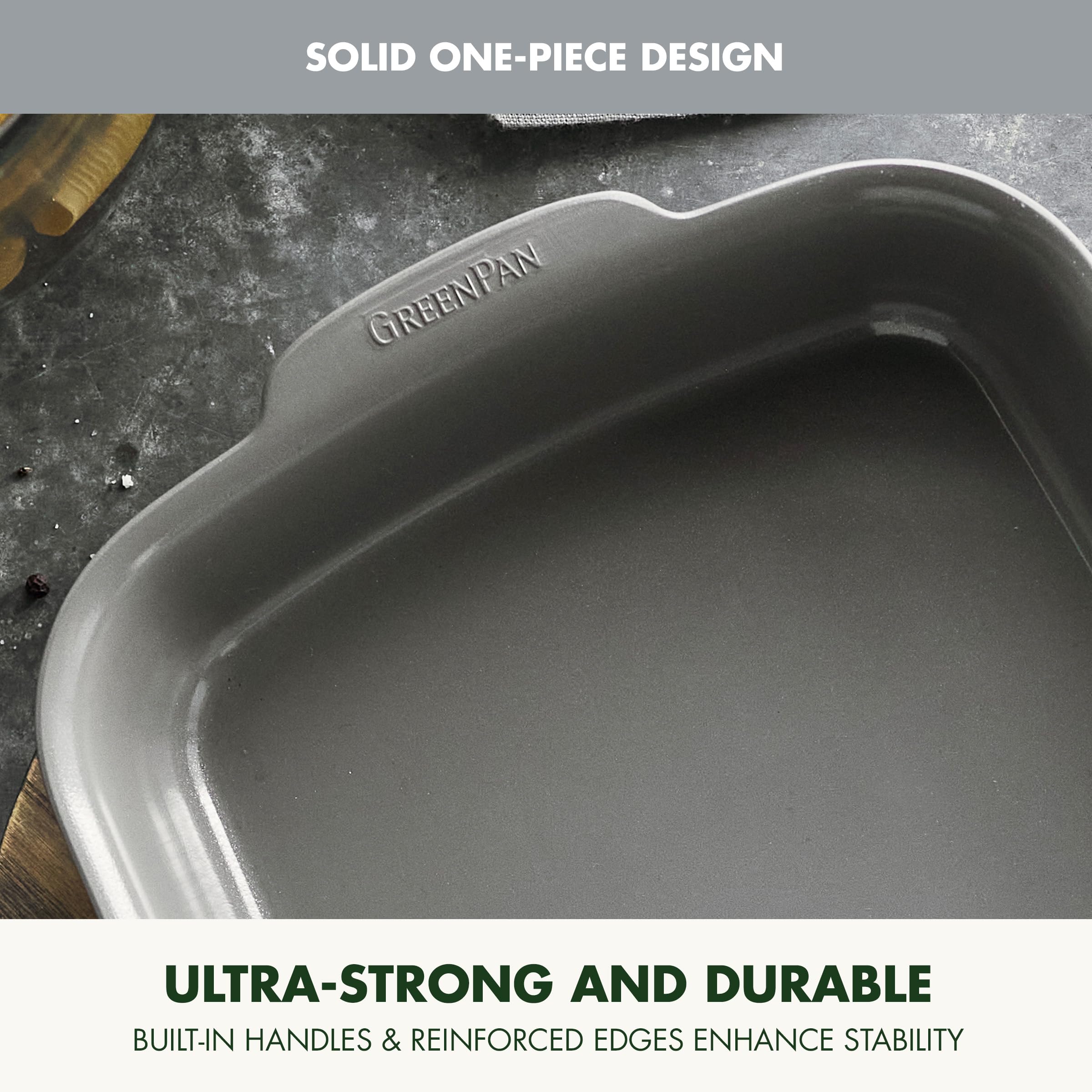 Greenpan Premiere Ovenware Healthy Ceramic antiaderente 33 x 22,9 cm, rettangolare in alluminio pressofuso, senza PFAS, grigio