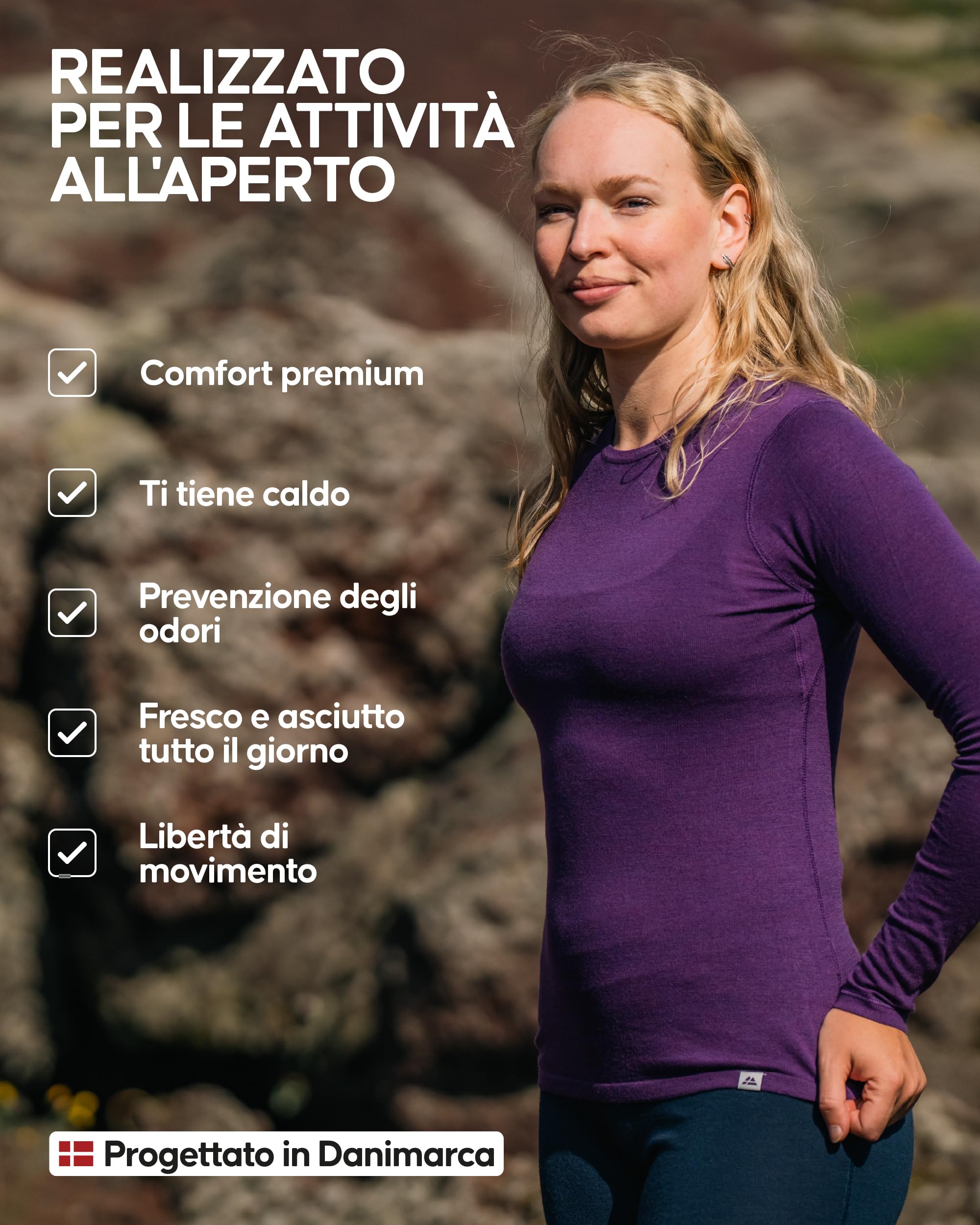 DANISH ENDURANCE Maglia Termica Donna in Lana Merino, Manica Lunga, per Sci, Trekking, Escursionismo