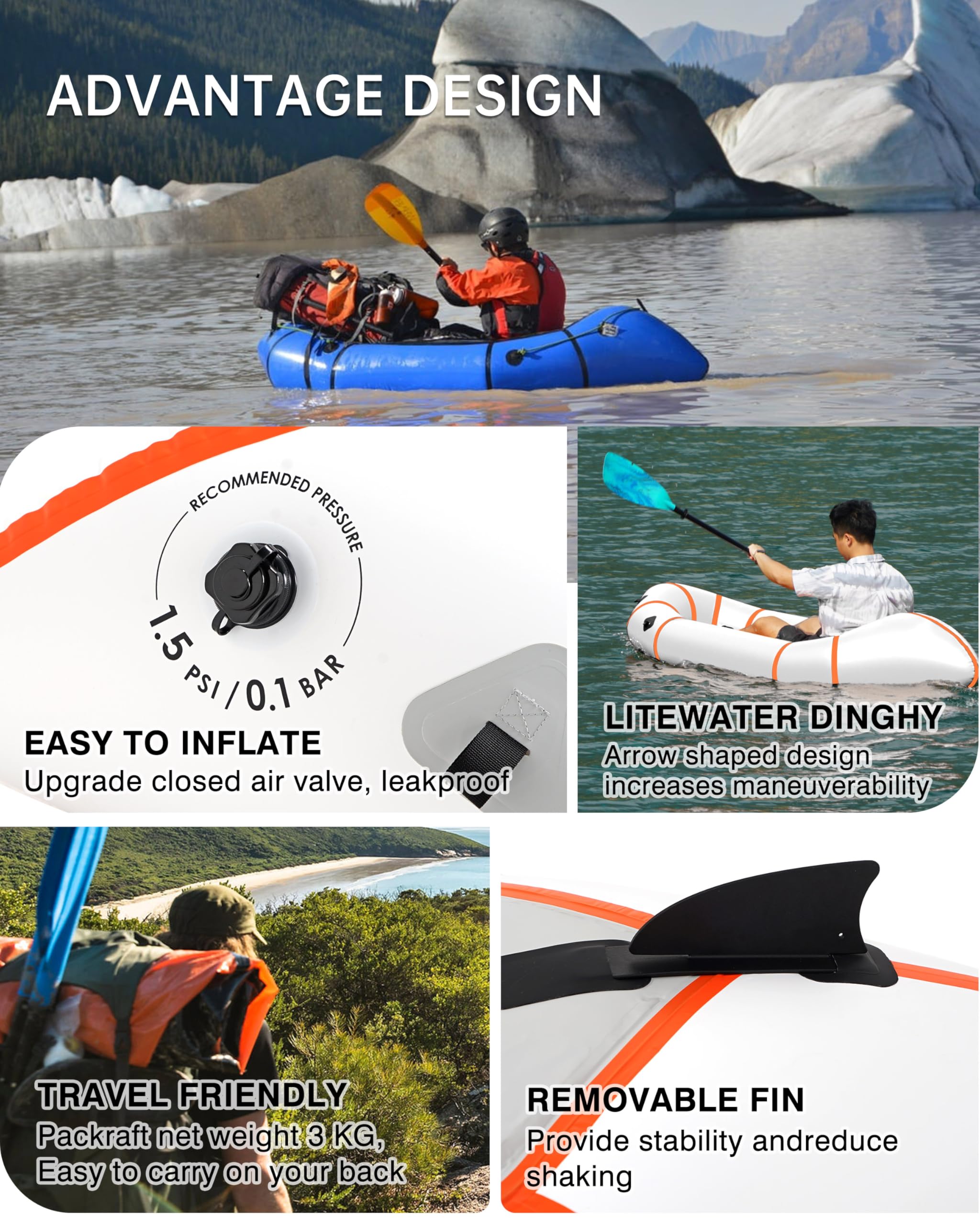 Snapklik.com : HIKULA Lightweight Packraft TPU - Inflatable Kayak For ...