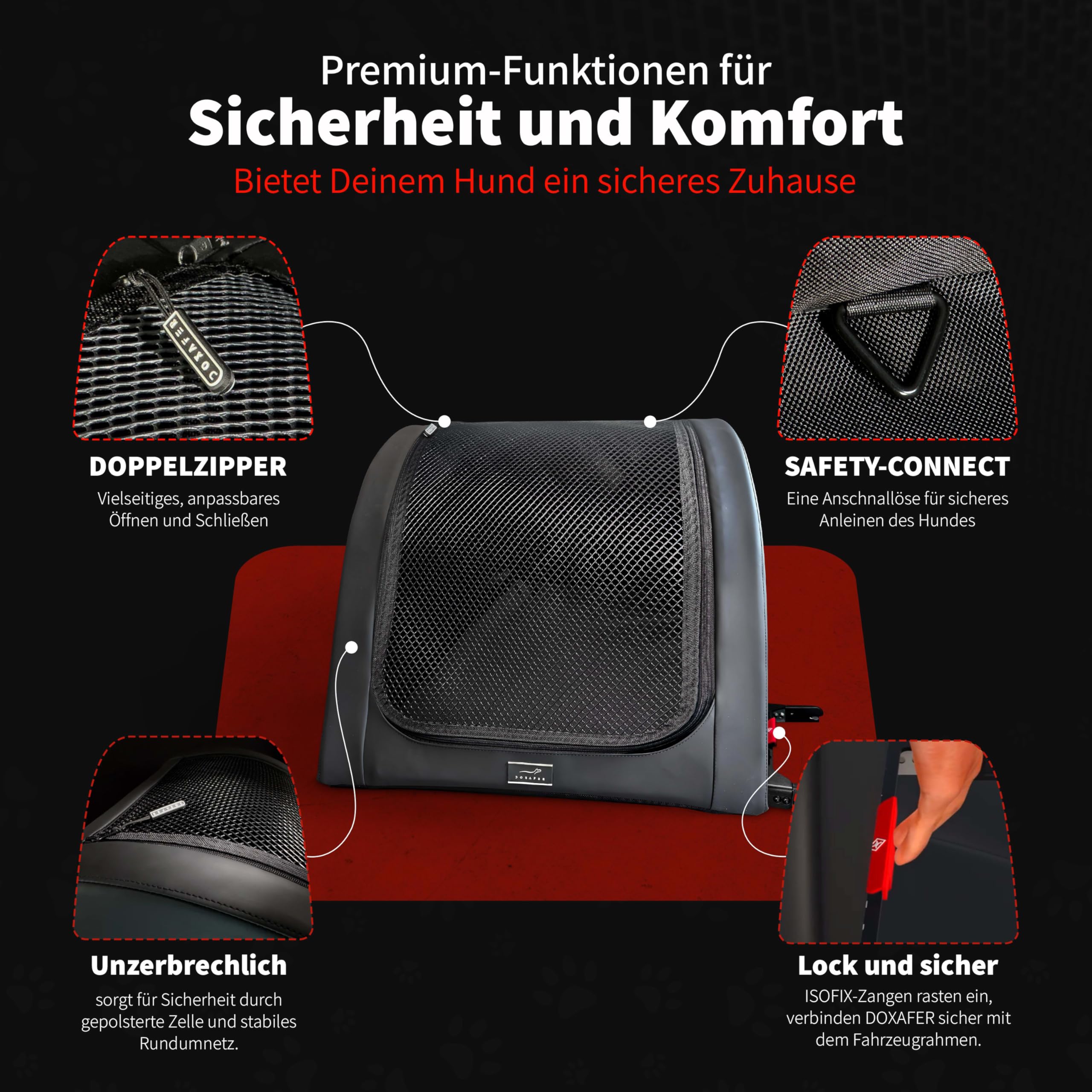 Isofix Cane Box per auto (nero, XXS)