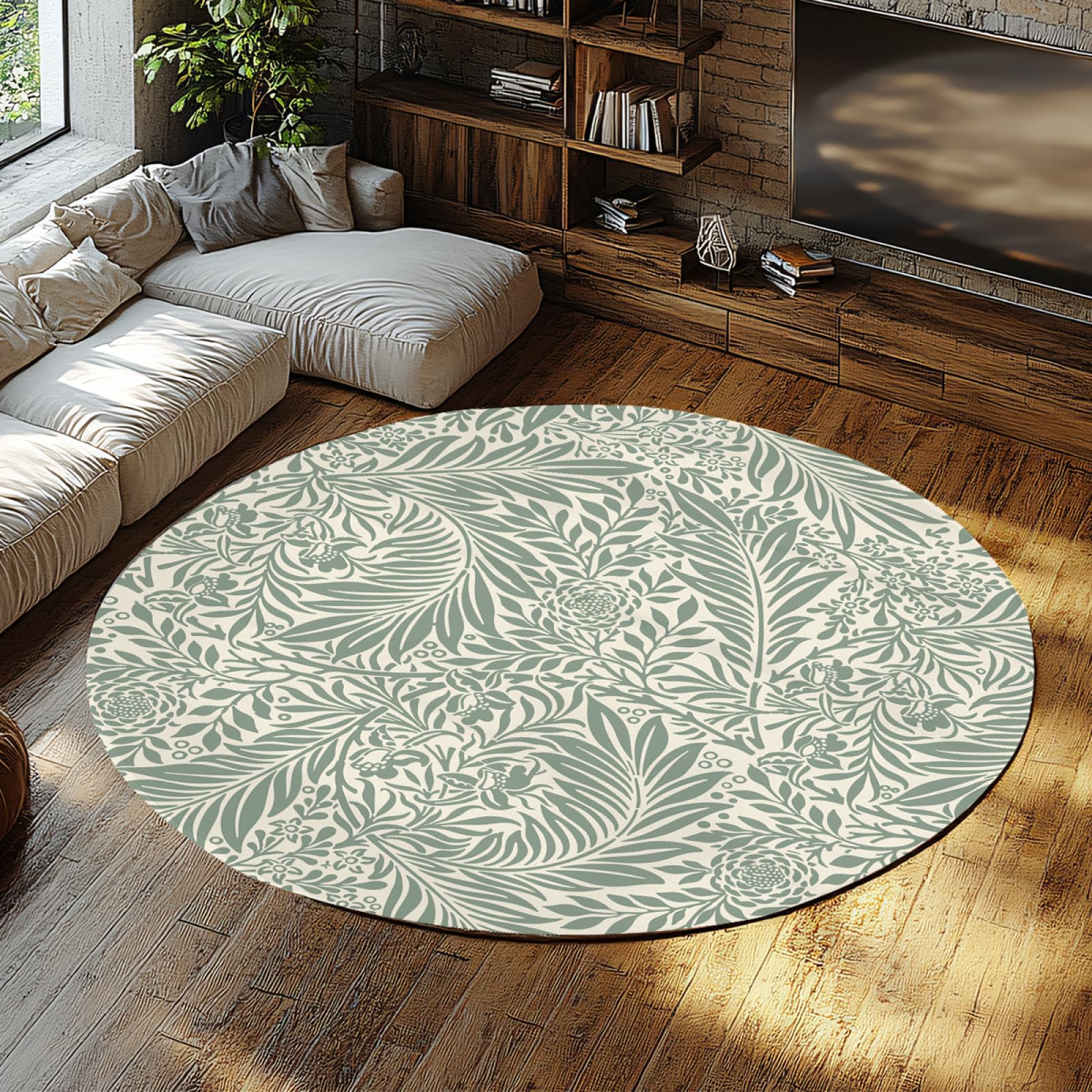 Tapis circulaire 200cm botanique floral retro tapis de salon antiderapant