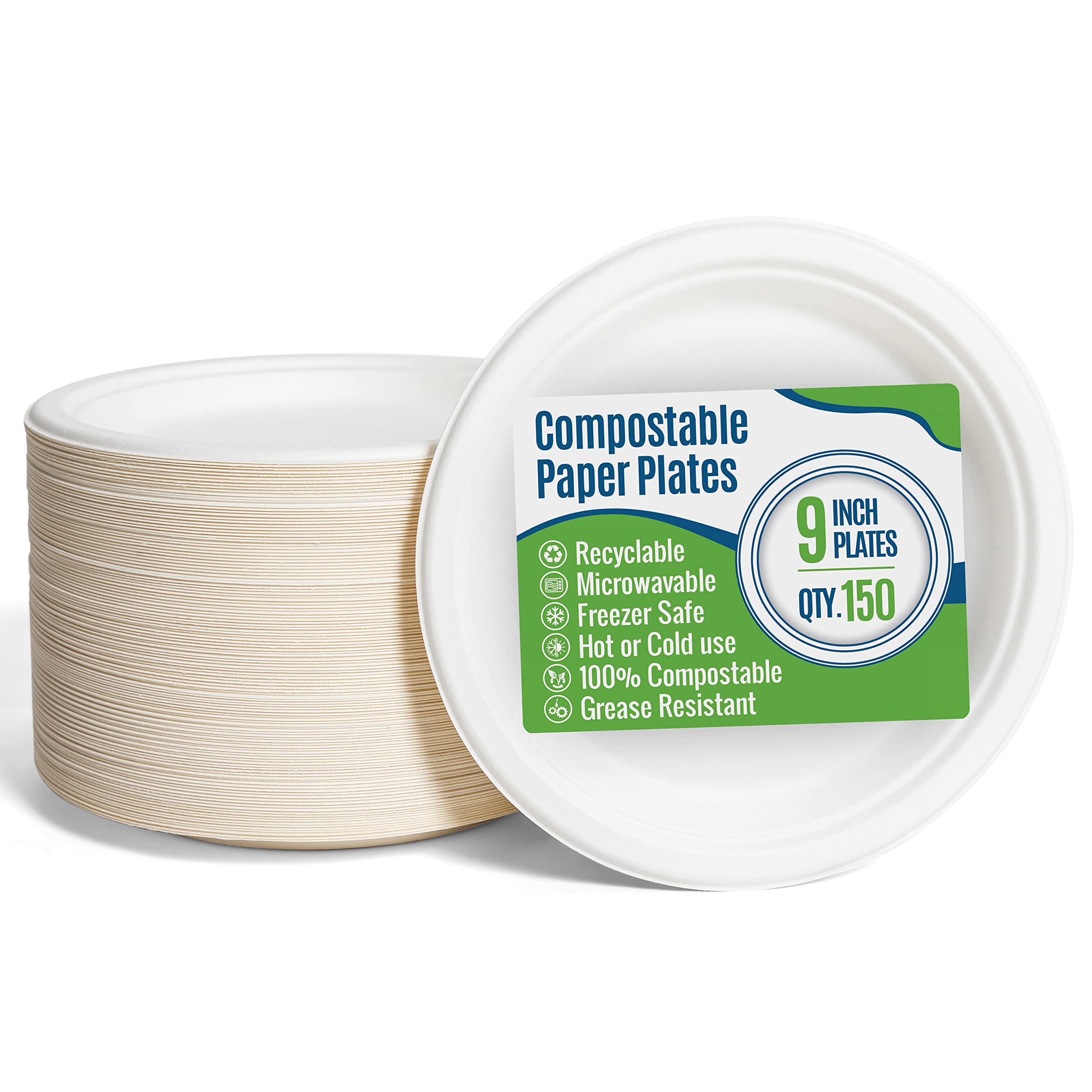 Buy Heavy Duty 9" Compostable & Biodegradable Paper Plates [150 Count