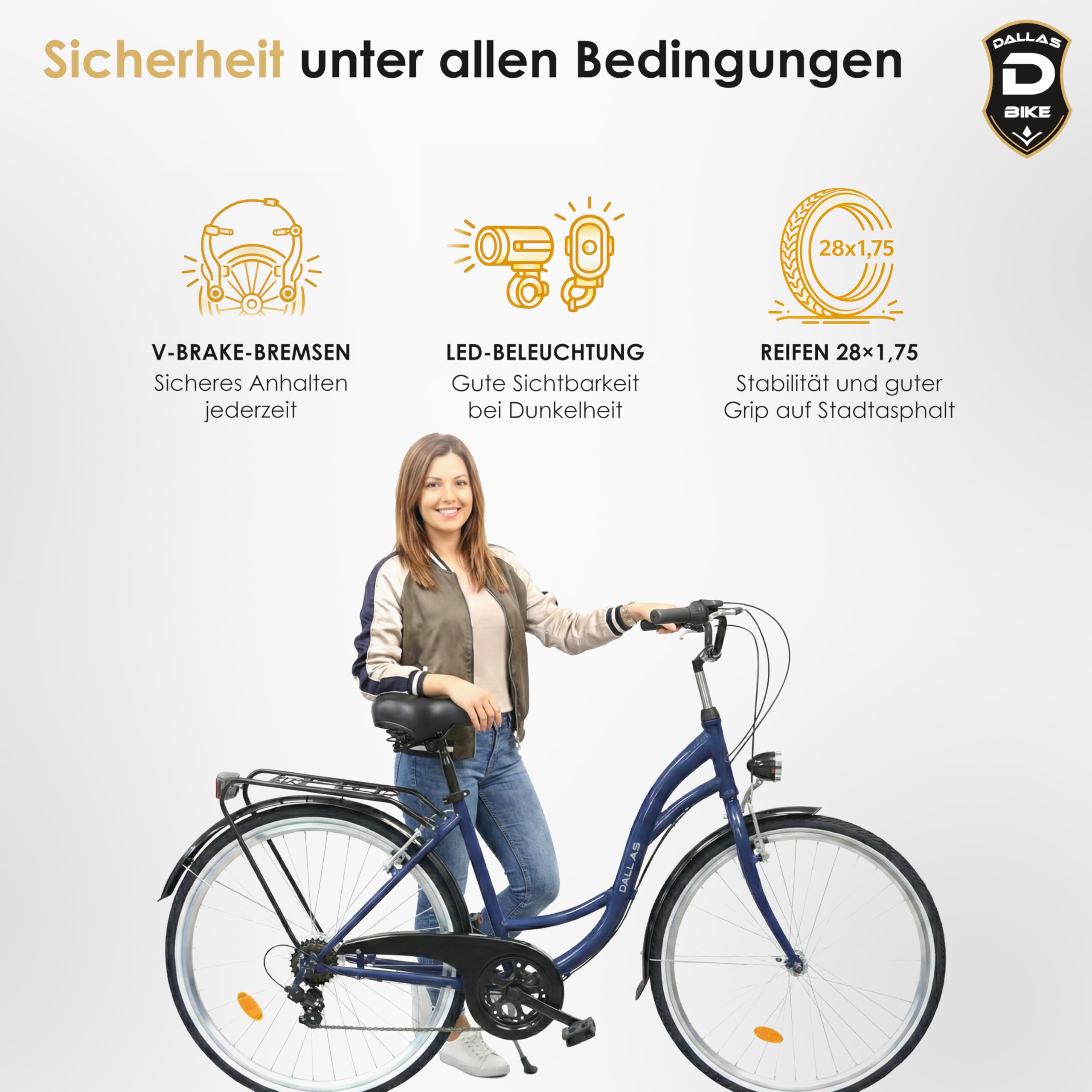 Fahrrad 28 Zoll - Bequemes Cityrad für Damen und Herren - mit 7-Gang Shimano Schaltung - Komfortabler Tiefeinsteiger für Stadt und Pendler - Dallas City