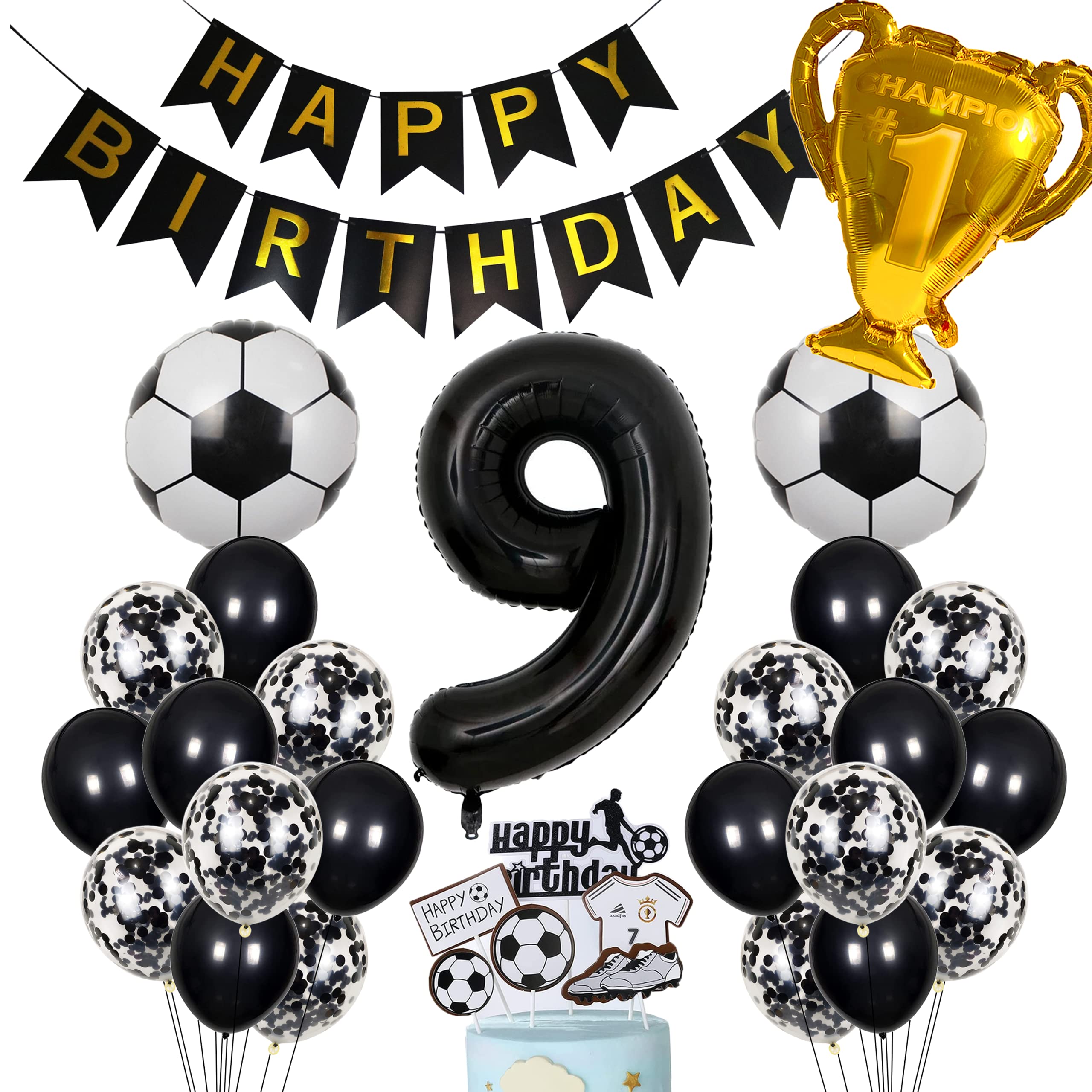 Cnrose Fussball Luftballon 9. Geburtstag Schwarz Helium Ballon 9 Geburtstag Junge Cake Topper Fußball Geburtstagsdeko 9 Jahre Kindergeburtstag Party Deko 9. Geburtstagsdeko Fußball Kuchendeko Fussball